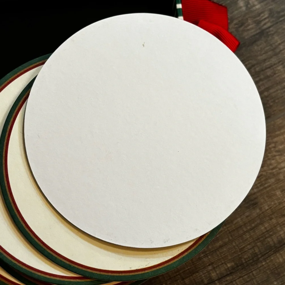 Spode Festive Tree Paper Coasters with Red and Green Trim and Presents Approx 4”